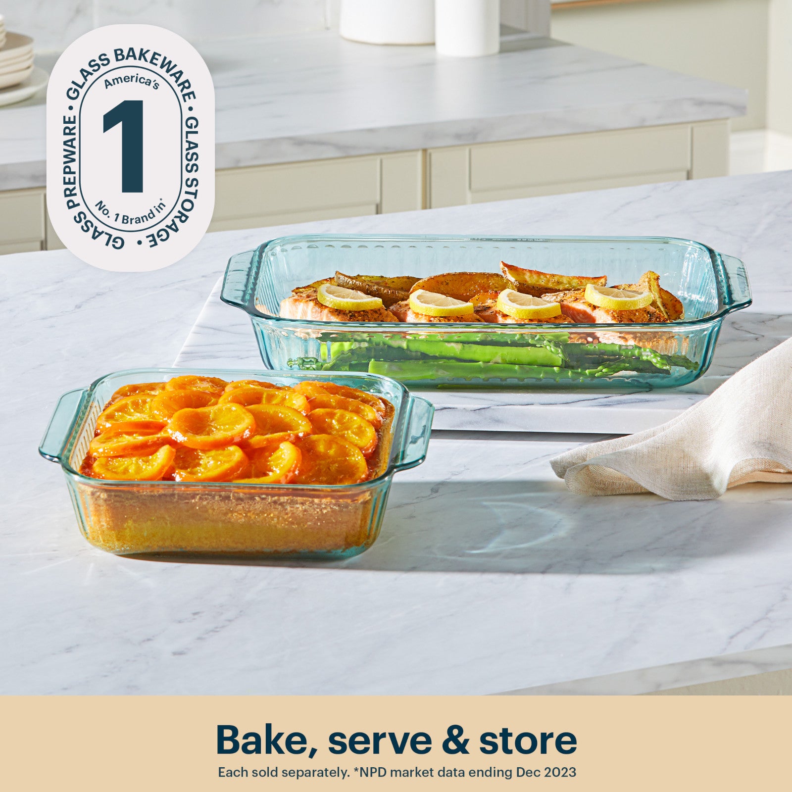 Pyrex® Sculpted Tinted Glass 8" Square Baking Dish, Aqua - Image 3