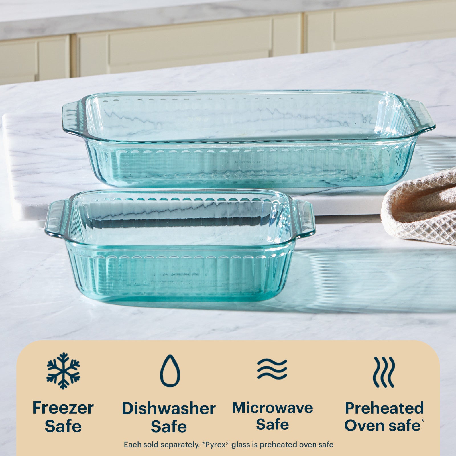 Pyrex® Sculpted Tinted Glass 8" Square Baking Dish, Aqua - Image 4