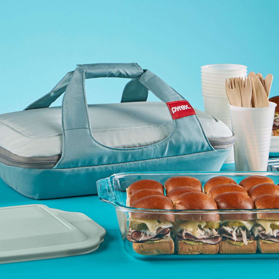 Pyrex® Deep Portable 4-piece Glass Baking Dish Set Portable Set, Green Sage Lid - Image 2