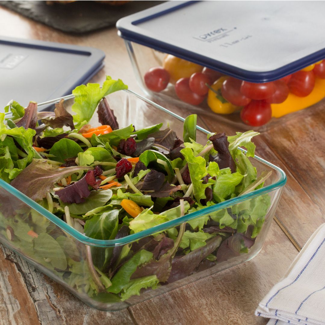 Pyrex® Simply Store® 11-cup Rectangular Glass Food Storage Container with Blue Lid - Image 2